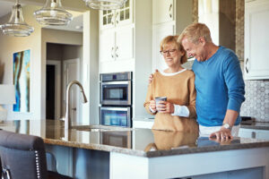 affluent couple enjoying coffee