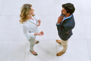 two business people talking