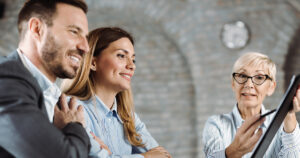 customers talking to sales associate